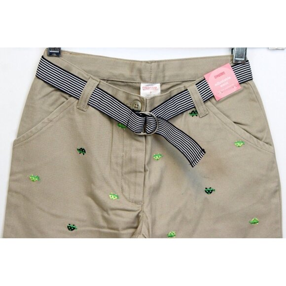 NEW 2006/05 Gymboree Prep Club Khaki Pants sz 7 Spring Turtle Ruffle Belt Embroi - Picture 2 of 11